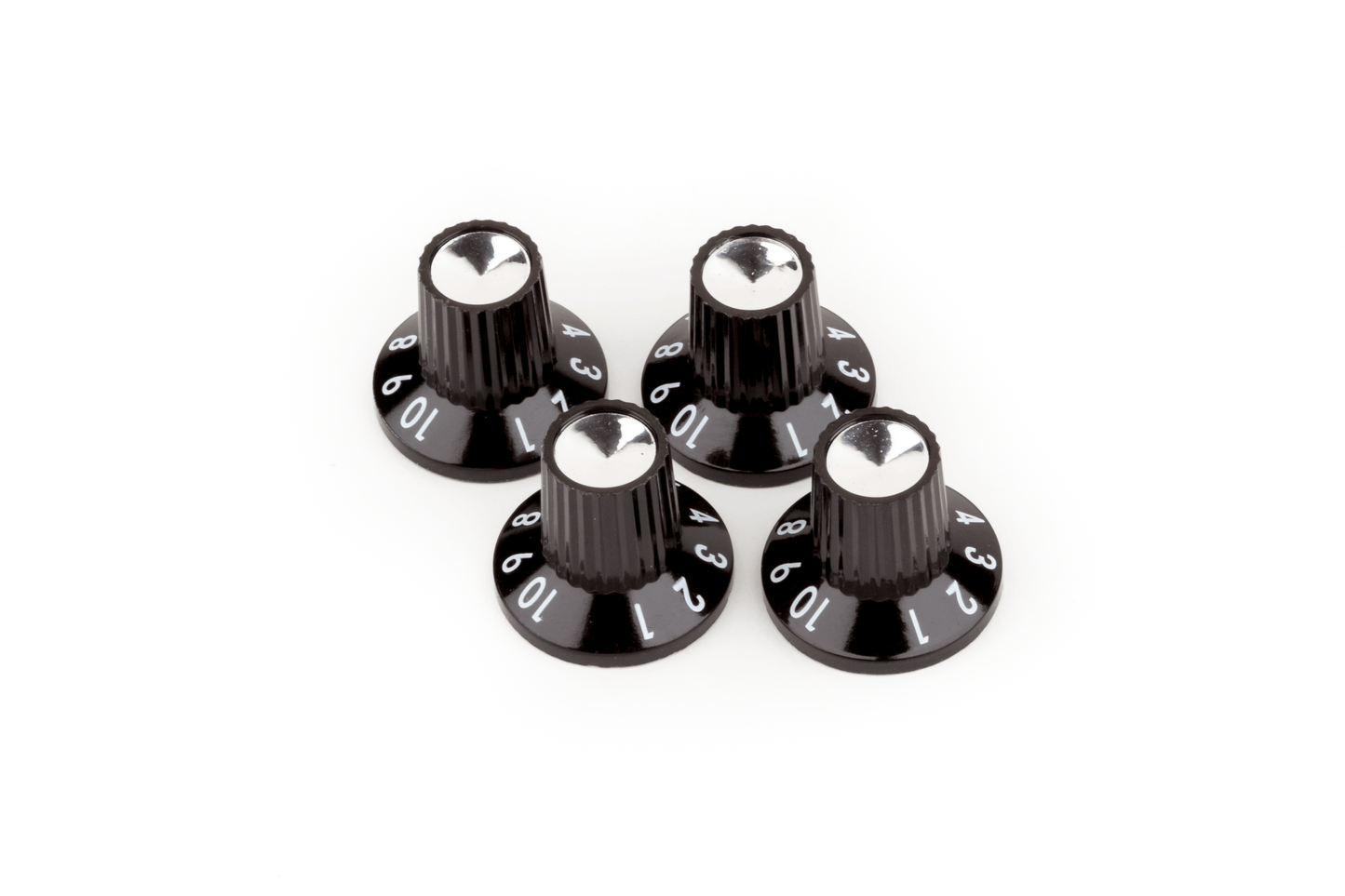 Black-Silver Skirted (1-10) Push-On Amplifier Knobs